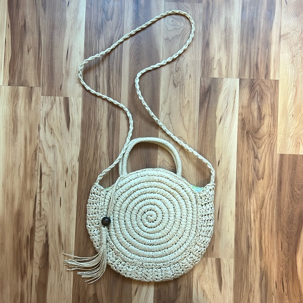 Solid & Striped Straw Crossbody Circle Bag